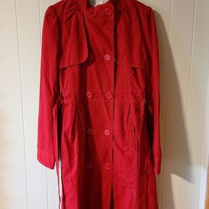 Tulle Red Belted Trench Coat